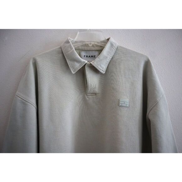 FRAME LMAC0266 Men's Sz Large Milk Beige Fleece Polo Pullover Sweatshirt - Picture 3 of 10